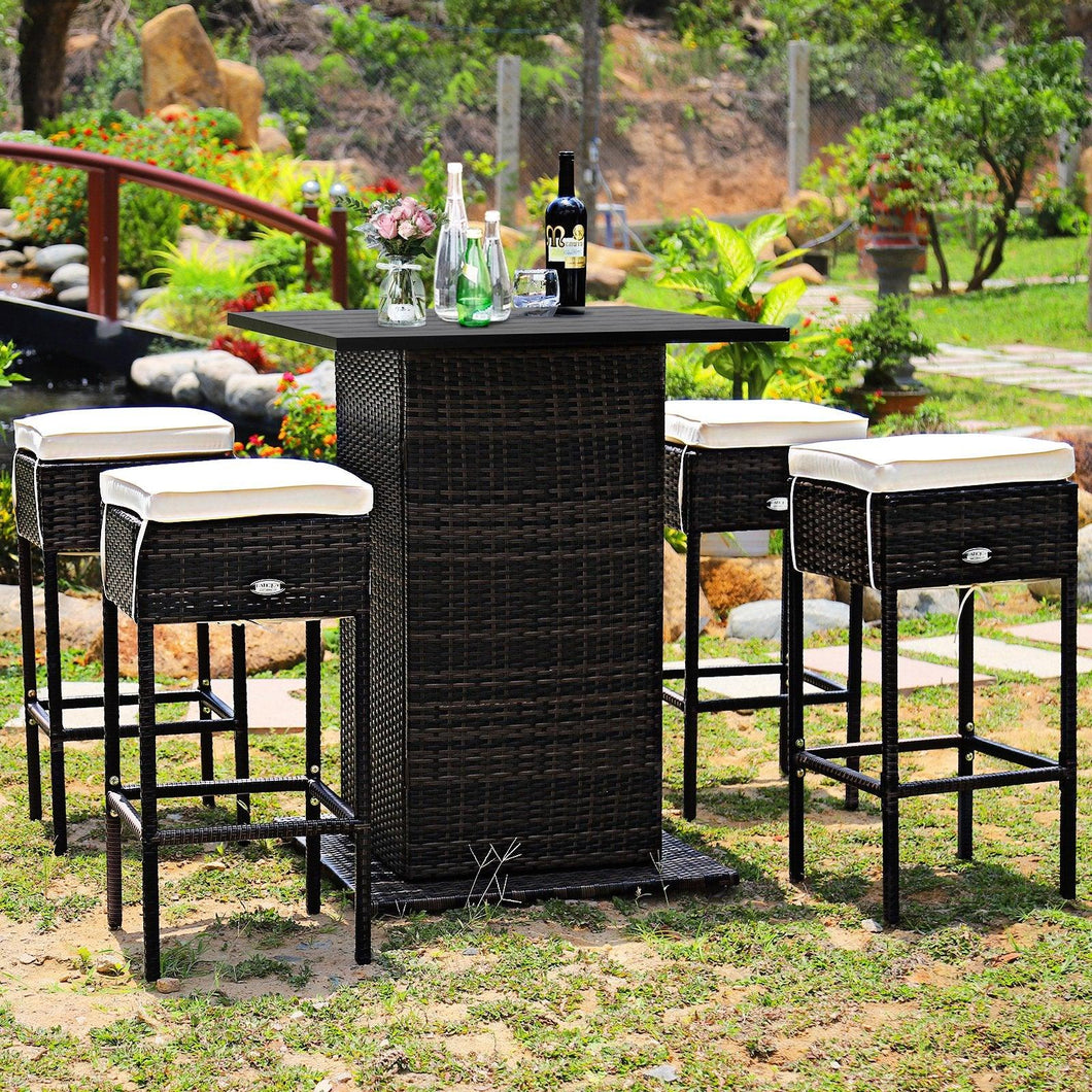 5 Piece Rattan Patio Bar Table Set with Concealed Storage Shelf - Adler's Store