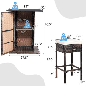 5 Piece Rattan Patio Bar Table Set with Concealed Storage Shelf - Adler's Store