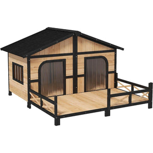 59 x 64 x 39 Inch Wooden Cabin Style Dog House for Small and Medium Dogs - Adler's Store