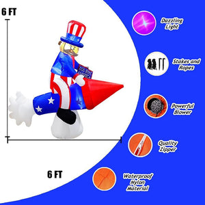 6 Ft Inflatable Uncle Sam on Rocket Decoration - Adler's Store
