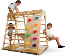 Load image into Gallery viewer, 7-in-1 Real Wood Indoor Jungle Gym Playset with Slide Climbing Wall Swing and More - Adler&#39;s Store