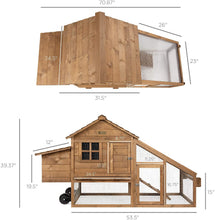 Load image into Gallery viewer, 70 Inch Mobile Fir Wood Chicken Coop with Wheels - Adler&#39;s Store