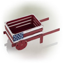 Load image into Gallery viewer, 9 Inch Tall American Flag Wooden Wheelbarrow Red White and Blue Planter - Adler&#39;s Store