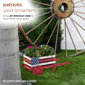 9 Inch Tall American Flag Wooden Wheelbarrow Red White and Blue Planter - Adler's Store