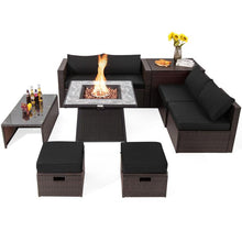 Load image into Gallery viewer, 9 Pieces Patio Wicker Sectional Set with 50000 BTU Fire Pit Table - Adler&#39;s Store