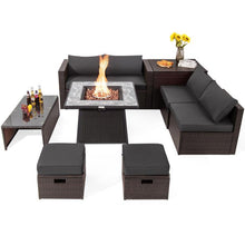 Load image into Gallery viewer, 9 Pieces Patio Wicker Sectional Set with 50000 BTU Fire Pit Table - Adler&#39;s Store