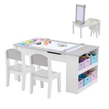 Load image into Gallery viewer, 2-in-1 Kids Activity and Arts Table with Easel Set with 2 Chairs and 6 Storage Bins