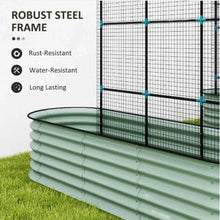 Load image into Gallery viewer, Metal garden bed with robust steel frame on grass, featuring text about durability.
