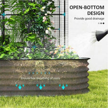 Load image into Gallery viewer, Garden bed with open-bottom design, showing water drainage and plant growth.
