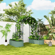 Load image into Gallery viewer, Garden arch with plants and raised garden beds in a backyard setting