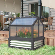 Load image into Gallery viewer, Garden cold frame with plants on a wooden deck