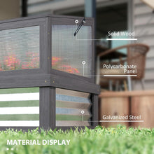 Load image into Gallery viewer, Outdoor structure with labeled materials including solid wood, polycarbonate panel, and galvanized steel.