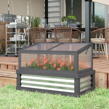 Load image into Gallery viewer, Raised garden bed with plants on a patio with chairs and umbrellas