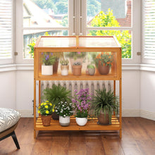 Load image into Gallery viewer, Wooden greenhouse with plants inside, placed in a room with large windows.