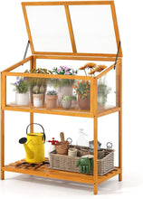 Load image into Gallery viewer, Raised Wood Cold Frame Greenhouse Protection Planter Box with Transparent Openable Roof and Slatted Storage Shelf 