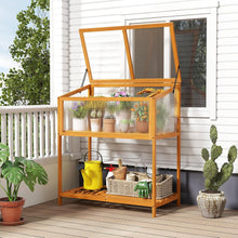 Load image into Gallery viewer, Raised Wood Cold Frame Greenhouse Protection Planter Box with Transparent Openable Roof and Slatted Storage Shelf 