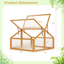 Load image into Gallery viewer, Wooden greenhouse with dimensions labeled on a green background