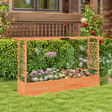 Load image into Gallery viewer, Fir Wood Freestanding Raised Planter Box Elevated Garden Bed with 2-Sided Trellis Hanging Roof and Drainage Holes