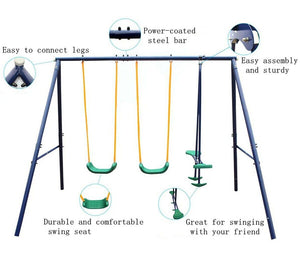 Outdoor Fun and Play Double Swing and Glider Metal Swing Set