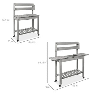 Wood Garden Potting Bench with Sliding Table Top and Dry Sink and Wheels