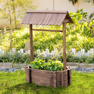 Wooden Wishing Well Planter Ornamental Raised Garden Flower Bed Classic Yard Decor