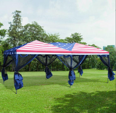 American Flag Pop up 10’x20’ Party Tent with Mesh Awning - Adler's Store