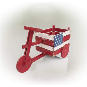 American Flag Rustic Wood Tricycle Planter 10 Inch Tall Flower Pot Stand - Adler's Store