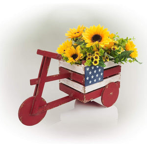 American Flag Rustic Wood Tricycle Planter 10 Inch Tall Flower Pot Stand - Adler's Store