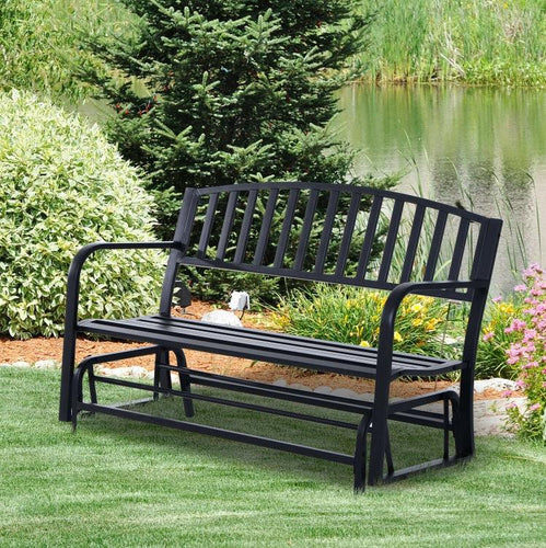 Black Patio Glider Steel Rocking Bench - Adler's Store