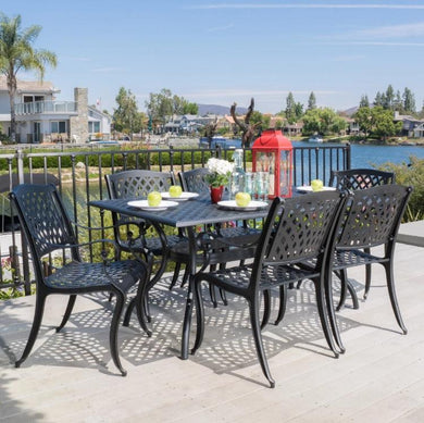 Cast Aluminum 7-Piece Black Sand Patio Dining Set - Adler's Store