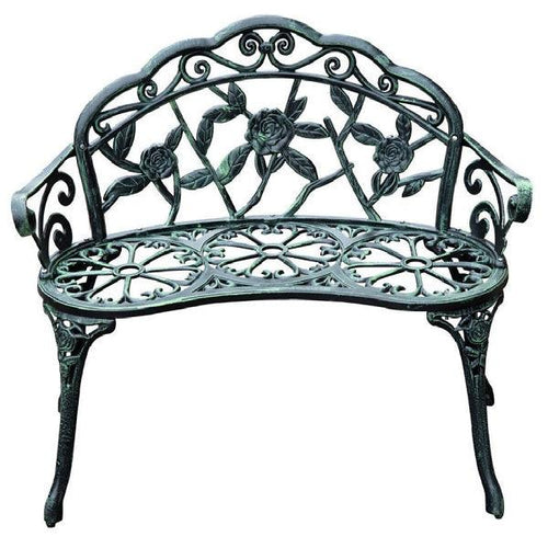 Cast Aluminum Antique Rose Style Patio Bench - Adler's Store
