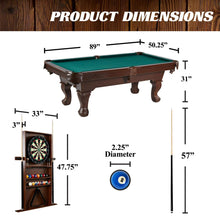 Load image into Gallery viewer, Classic 90 Inch Billiards Table with Cue Rack and Dartboard Set - Adler&#39;s Store