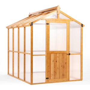 Fir Wood 81 x 93 x 98 Inch Greenhouse with Poly Panels and Roof Vent - Adler's Store