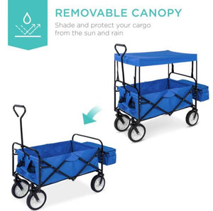 Folding Utility Camping Wagon with 2 Cup Holders and Removable Canopy - Adler's Store