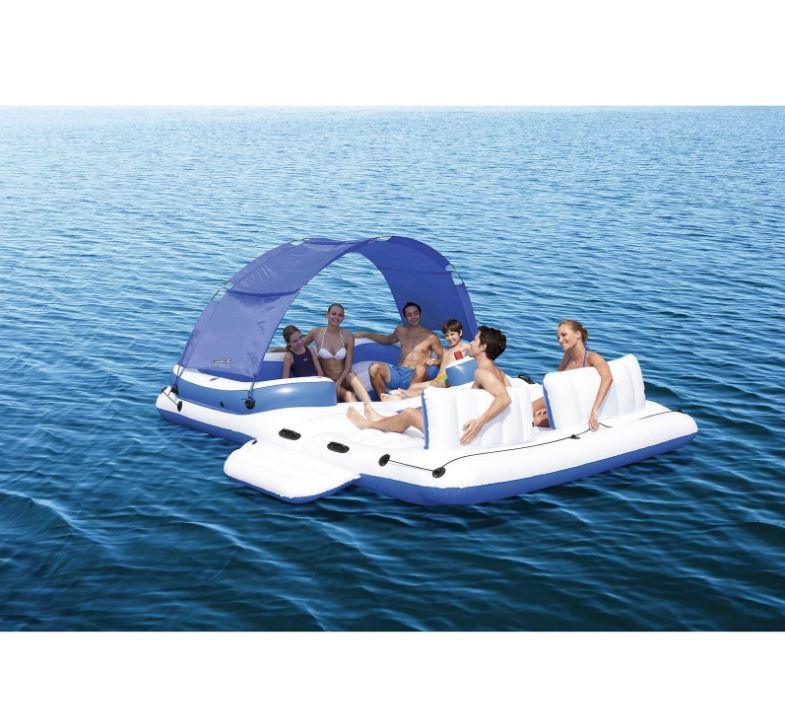 Giant Floating 6 Person Island Lounge Raft with UV Shelter and Cooler Bag - Adler's Store