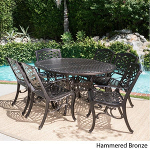 Hammered Bronze 7-Piece Expandable Patio Dining Set with Umbrella Hole - Adler's Store