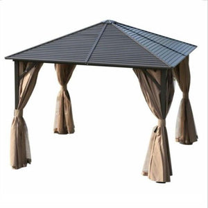 Hardtop Gazebo with Screened Curtains Size 10'x10' Aluminum Metal - Adler's Store