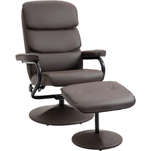 High Back Swivel PU Leather Recliner Armchair with Footrest Stool - Adler's Store