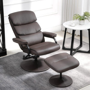 High Back Swivel PU Leather Recliner Armchair with Footrest Stool - Adler's Store