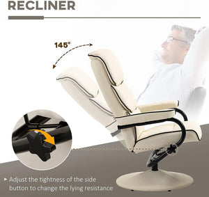 High Back Swivel PU Leather Recliner Armchair with Footrest Stool - Adler's Store