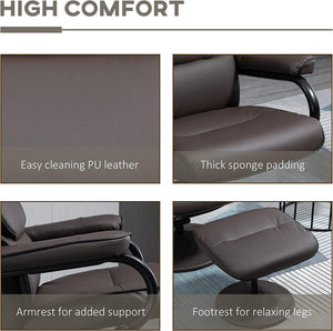 High Back Swivel PU Leather Recliner Armchair with Footrest Stool - Adler's Store