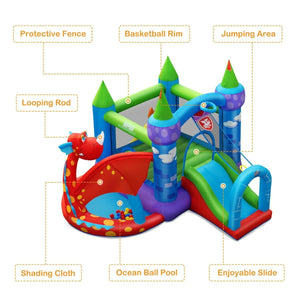 Inflatable Dragon Bounce House with Blower and 30 Balls - Adler's Store