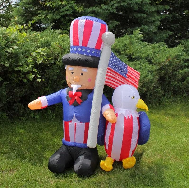 Inflatable Lighted Uncle Sam with American Flag Eagle - Adler's Store