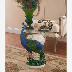 Majestic Peacock Sculptural Glass-Topped End Table - Adler's Store