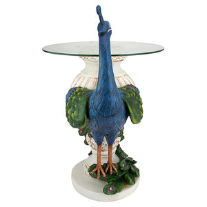 Majestic Peacock Sculptural Glass-Topped End Table - Adler's Store