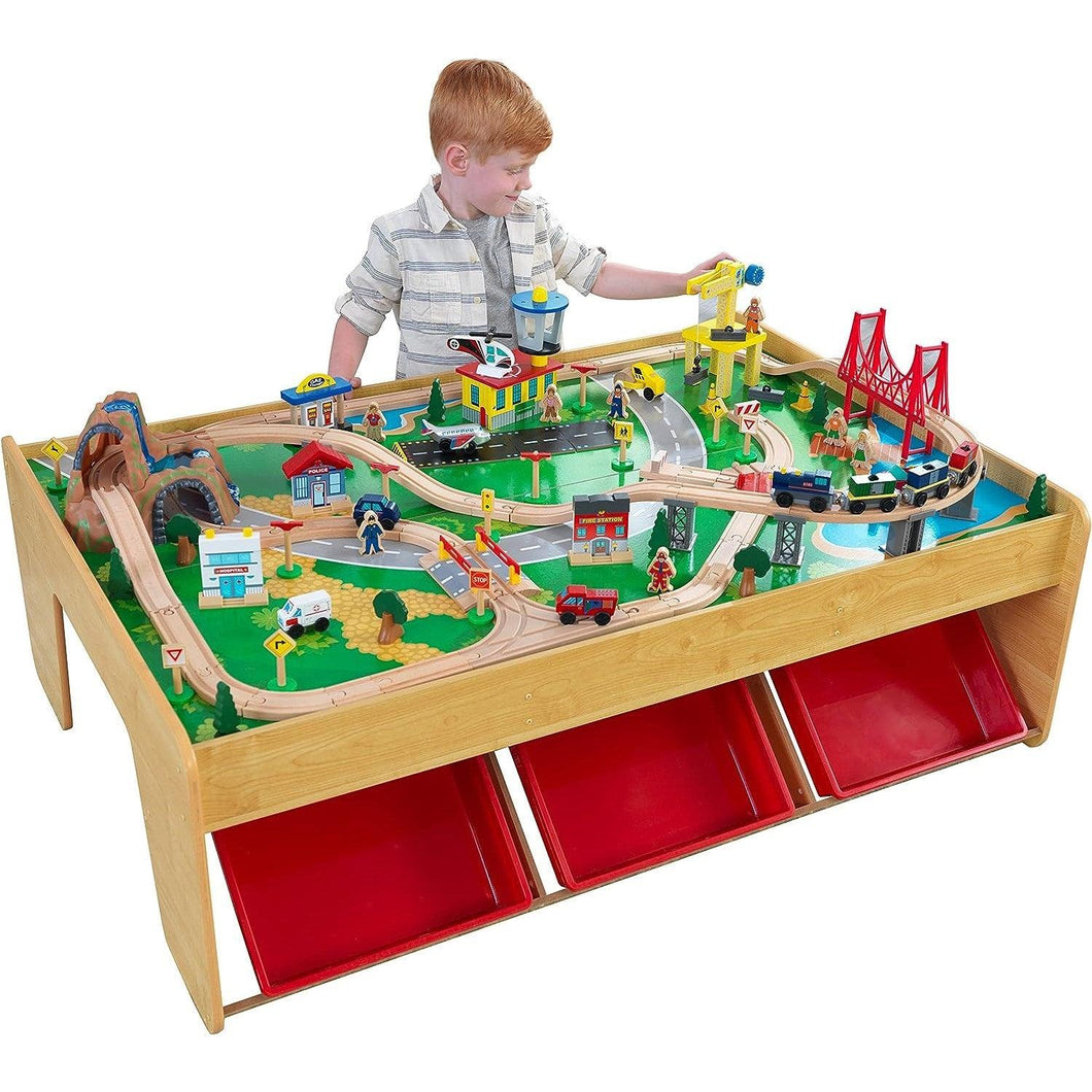 Mountain City Wooden Train Set and Table with 120 Pieces - Great Gift for Kids - Adler's Store