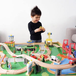 Mountain City Wooden Train Set and Table with 120 Pieces - Great Gift for Kids - Adler's Store