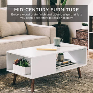 Natural Wood Mid-Century Open Shelf Coffee Accent Table - Adler's Store
