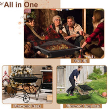 Load image into Gallery viewer, Outdoor Portable Wood Burning Fire Pit with Wheels and Storage Rack Spark Screen - Adler&#39;s Store