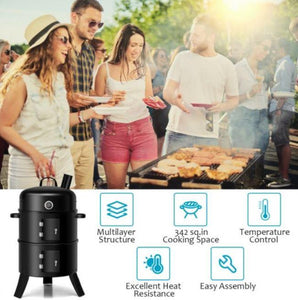 Portable 3 in 1 Iron Charcoal BBQ Smoker - Adler's Store